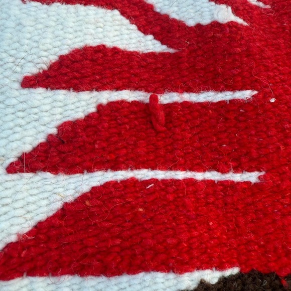 Vintage Mexican Aztec Warrior Woven Wool Serape Rug Tapestry Blanket 82x44 - Picture 8 of 11